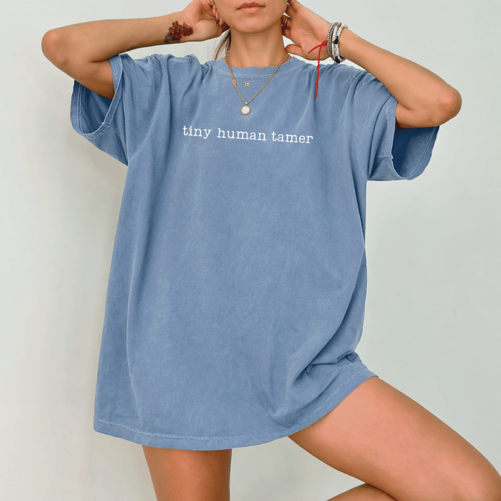Tiny Human Tamer Comfort Colors Shirt – Daycare Kindergarten Teacher Gift, Preschool Teacher - detail view